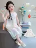 Conjunto Hanfu para Meninas Verão 2026 Novo Estilo Estilo Nacional Chinês Melhorado Infantil Fino Manga Curta Calça de Perna Larga Conjunto de Duas Peças