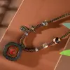 Novo Colar Vintage de Corda de Couro Encerado Estilo Chinês com Dinheiro do Espírito da Montanha Thangka, Dente de Tigre e Contas Dzi, Corrente de Suéter Vintage Estilo Étnico
