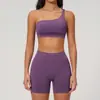 Conjunto de Yoga Sem Costura Feminino Um Ombro Secagem Rápida Justo Roupa Esportiva Casual ao Ar Livre Roupas para Corrida Fitness 7790