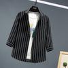 Verão Novo Simples Listrado Seda Gelo Camisa Manga Três Quartos para Homens Moderna - Estilo Estilo Japonês Pendurada Pronta Entrega