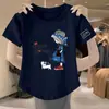 E-commerce Transfronteiriço~Camiseta Feminina de Manga Curta Petite com Desconto de Luxo Moda Estampada Versátil Cropped de Cintura Alta ins