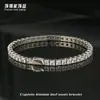 Pulseira Retangular de Aço Inoxidável com Zircônia e Diamantes Completos, Conserva a Cor, Brilhante, Estilo Hip-Hop, Corrente de Tênis de Aço Titânio Transfronteiriça Pulseira Atacado