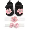 Zapatos de Princesa para Bebé de 0 a 1 Año de Primavera y Otoño Zapatos de Bebé con Flor de Lana en la Cabeza Banda para el Cabello Suela Suave Antideslizantes Zapatos para Niños Pequeños Total 2332