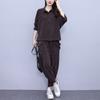 Kuotaitai Conjunto Elegante e Moderno que Reduz a Idade para Mulheres Outono 2024 Novo Tamanho Grande Blusa Casual Calça Harem Conjunto de Duas Peças Tendência