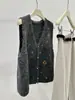 Cárdigan Retro Gris Oscuro con Cuello en V y Botones para Mujer, Chaleco de Suéter Holgado y Relajado para Capas sin Mangas Tejido para Otoño e Invierno