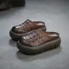 Jiezhou 2026 Verano Nuevo Estilo Piel de Vaca Retro Casual Sandalias de Suela Gruesa Cerradas Tejidas a Mano Moda Versátil Zapatos para Mujer