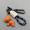Llavero Colgante de Cachorro Bulldog Francés Lindo de Dibujos Animados Anillo para Llavero de Coche Colgante de Bolsa de Cuerda Tejida a Mano de Cuero