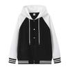 Moletom com Capuz Versátil de Outono na Moda Manga Longa Algodão Confortável Raglan Color-Block Solto com Capuz Jaqueta Baseball com Botões 10