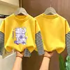 Camiseta base de manga larga tipo dos piezas para niña, nuevo estilo primavera/otoño 2026, camiseta de algodón puro con cuello redondo, corte holgado para niños mayores