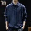Camisa Polo de Punto Canalé Mezcla de Lino Estilo Old Money para Hombre Otoño Minimalista Manga Larga para el Trabajo