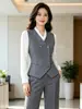 Traje de chaleco beige profesional de doble botonadura para mujer, nuevo modelo de otoño, adecuado para vestíbulos de hoteles, clubes y tiendas 4S, adecuado para ir al trabajo y ropa de oficina.