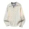 Suéter Tricô Nasa Retro Twist com Gola para Homem, Novo Estilo Outono, Falso Duas Peças Top Casual Esportivo Masculino