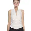 Top Regata de Verão Estilo Coreano com Gola Halter para Mulheres, Sem Mangas, Caimento Justo, Costas Nuas, com Bojo Integrado
