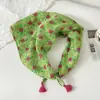 Pañuelo pequeño cuadrado de algodón y lino con borlas de 58 cm Protector de cuello Bufanda suave Pañuelo decorativo para la cabeza Pañuelo floral Retro Pequeño Fresco