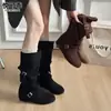 Botas vaqueras de tacón apilado, estilo western, color café Melard, de piel genuina, para mujer, nuevas para otoño 2026, botas altas de caña larga para montar