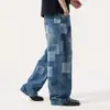 Calça xadrez mosaico estilo americano de rua, moderna e estilosa, perfeita para um look de rua descolado e ousado, jeans masculino, corte solto, perna reta, calça comprida