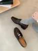 Versão de Couro de Vaca de Alta Qualidade~Mocassins Estilo Britânico Femininos Dobrados com Moeda Bico Redondo Sapatilhas Slip-ons Salto Grosso Sapatos Pequenos de Couro