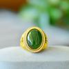 Anel Masculino de Jaspe Jade Hetian com Inlay de Cobre Anel Hao com Inlay Atmosfera Fashion Anel de Jade Natural Suprimento ao Vivo Atacado
