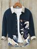 Camisa de Manga Larga de Verano Fina Vintage Lar para Hombre Estilo Coreano Estampado Creativo de Flor de Ciruelo Manga Larga Holgada Elegante