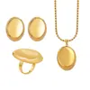 Conjunto de Colar, Anel e Brincos de Ouro 18K Galvanizado a Vácuo de Luxo Leve com Ranhura Estilo Europeu e Americano 25 Anos Novo Venda Quente