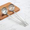 Colher de sopa de aço inoxidável com escorredor conjunto cabo longo Colher para panela quente restaurante comercial colher para panela quente Dourada tamanho pequeno colher de sopa doméstica