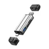 Leitor de cartão multifuncional USB 3.0 de 6 em 1 com duas cabeças, estação de acoplamento para laptop Tipo-C, leitor de cartão para celular