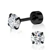 Brincos de Aço Inoxidável com Zircônia Transfronteiriços Europeus e Americanos Simples Clássico Titânio Aço Quatro Garras Zircônia Redonda Brincos de Piercing Unissex