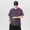 Camiseta de Manga Corta Estampada de Alta Gama Estilo Americano Resistente para Hombre, Marca de Tendencia de Verano, Talla Grande Holgada, Camiseta Casual de Algodón Puro con Cuello Redondo