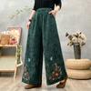 Pantalones Anchos Bordados Étnicos Nuevos de Primavera y Otoño Casuales Sueltos Jacquard Vintage Cortos para Mujeres de Mediana Edad y Mayores