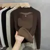 Suéter de una pieza de terciopelo y encaje con cuello alto medio para mujer, Camiseta interior gruesa con forro polar, Nuevo tejido de punto para Otoño e Invierno 2025