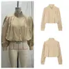 Ropa de mujer transfronteriza al por mayor 2026 nicho textura plisada encantador manga abullonada cuello medio cremallera corta chaqueta versátil