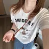 Camiseta Estampada de Desenho Animado Retro Americana de Manga Curta para Mulheres Verão Estilo Coreano Algodão Puro Solta Estilo Bf Preguiçoso Top de Meia Manga Tendência