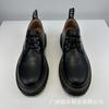 Botas de Cuero para Primavera y Verano Doble Costura 3 Ojales Zapatos Planos Casuales Unisex Negro Suela Gruesa Botas Martin de Cuero Botas Cortas Mujer