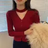 Cárdigan de Punto Chic con Mangas Abullonadas Estilo Francés 2026 para Mujer Invierno Nuevo Estilo Versión Coreana Halter Cuello en V Diseño Sutil Top para Instagram