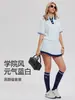 Traje Deportivo Caijue para Tenis para Mujer, Falda Plisada con Cuello Polo Rayado con Pantalones Cortos de Seguridad Antiexposición para Bádminton y Golf