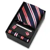 Conjunto de Presente com Gravata Listrada e Lenço Quadrado Masculino, Traje Formal Estilo Europeu, Nova Gravata de Alta Qualidade Amarrada à Mão, Estoque Pronto de Fábrica