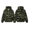 Sudadera con capucha de punto gofre camuflada para hombre, estilo vintage, corte holgado, con cremallera, casual, para exteriores, estilo urbano, unisex