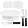 Juego de 8 piezas de plato giratorio antideslizante más vendido de Amazon, raspador de crema, raspador dentado de doble cara, cortador de pasteles al por mayor