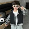 Chaqueta de Otoño para Niños Streetwear Niños Cuadros Falso Dos Piezas 2026 Primavera/Otoño Nuevo Estilo Ropa para Niños Pequeños Tendencia Tops para Niños