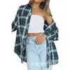 Amazon estilo europeo y americano tendencia de ocio otoño e invierno cuadros solapa suelta larga camisa mujer transfronterizo comercio exterior ropa de mujer