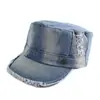 Gorra Plana de Mezclilla Vintage Desgastada y Rota para Mujer, Borde Deshilachado, Gorra Militar de Trabajo Lavada, Estilo Japonés, Gorra de Boina Newsboy de Ala Corta para Adelgazar el Rostro