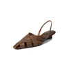 Sandalias de dedo versión coreana para mujer tacón bajo verano nuevo piel de vaca punta fina tejidas planas huecas sandalias romanas