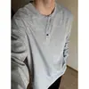 Camiseta cinza de manga comprida com gola henley para homens, primavera e outono, estilo retrô americano, malha waffle, camiseta básica casual solta