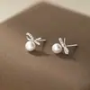 Pendientes de Plata de Ley S925 Nalan, Dulces Pendientes de Perla con Lazo Totalmente Diamantados, Pendientes Elegantes para Combinar Diariamente M07537