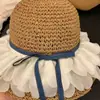 Sombrero de Paja Tejida Floral Estilo Coreano para Mujer, Protección Solar de Verano, Sombrero de Pescador de Ala Ancha, Adelgazante de Rostro, Versátil Sombrero de Sol para Playa
