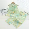 Traje de Algodón y Seda para Niñas Hanfu Qingdao Algodón Artificial Disfraz Tradicional Chino para Niños Bebé Niña Verano Dos Piezas Traje Tang