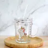 Taza de Leche de Vidrio para Niños Taza Medidora con Asa Estilo Ins Tubo de Succión Taza de Agua Doméstica con Tapa Juego logo Regalo