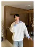 Sudadera bicolor de dos piezas falsas con cuello de camisa, top unisex de manga larga para otoño, corte holgado con cuello de solapa, adecuado para parejas