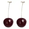 Pendientes de Plata con Forma de Cereza de Resina Lindos y Frescos Moda Simple Dulce Estilo de Nicho Versátiles Pendientes para Mujer