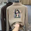 Ropa interior térmica de forro polar para niñas con cuello semi-alto, nueva colección Otoño/Invierno, ropa interior casual de otoño, top a rayas cálido para niñas